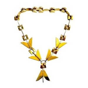 Vintage Modernist Necklace Gold Tone Retro Geometric 60s Collar Bib Runway Piece
